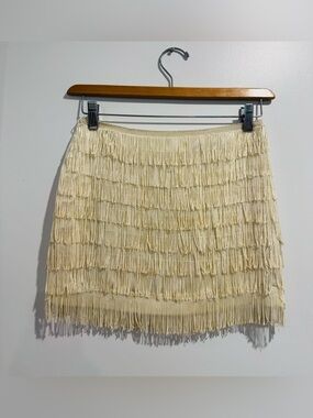 Vintage Y2K Ivory Fringe Mini Skirt Boho Festival Western Size S